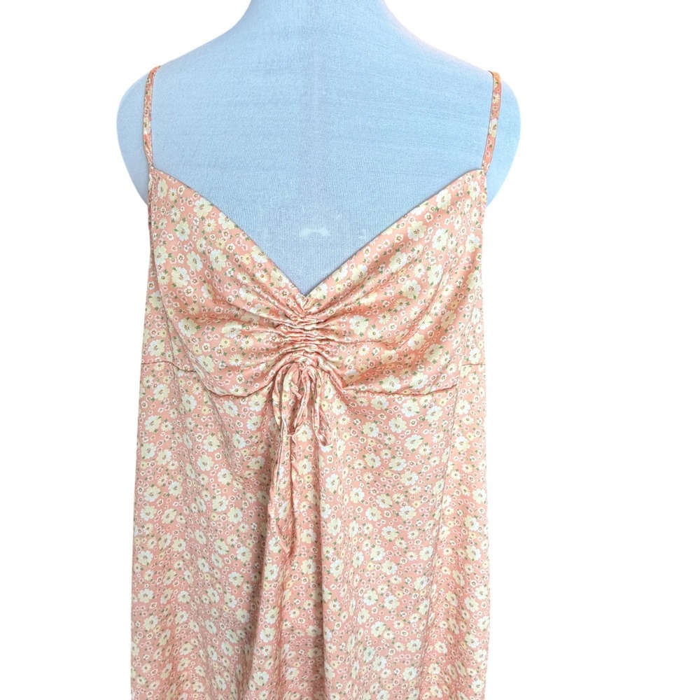 Ruched Drawstring Slip Mini Dress XL‎ Peach White Summer Y2K 90s